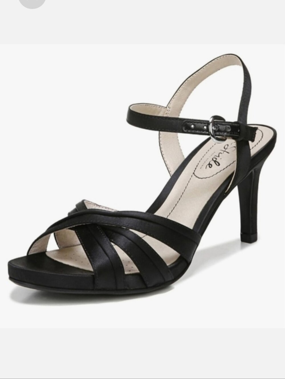 LifeStride Maebree Satin Slingback Strappy Black Heel 10M
